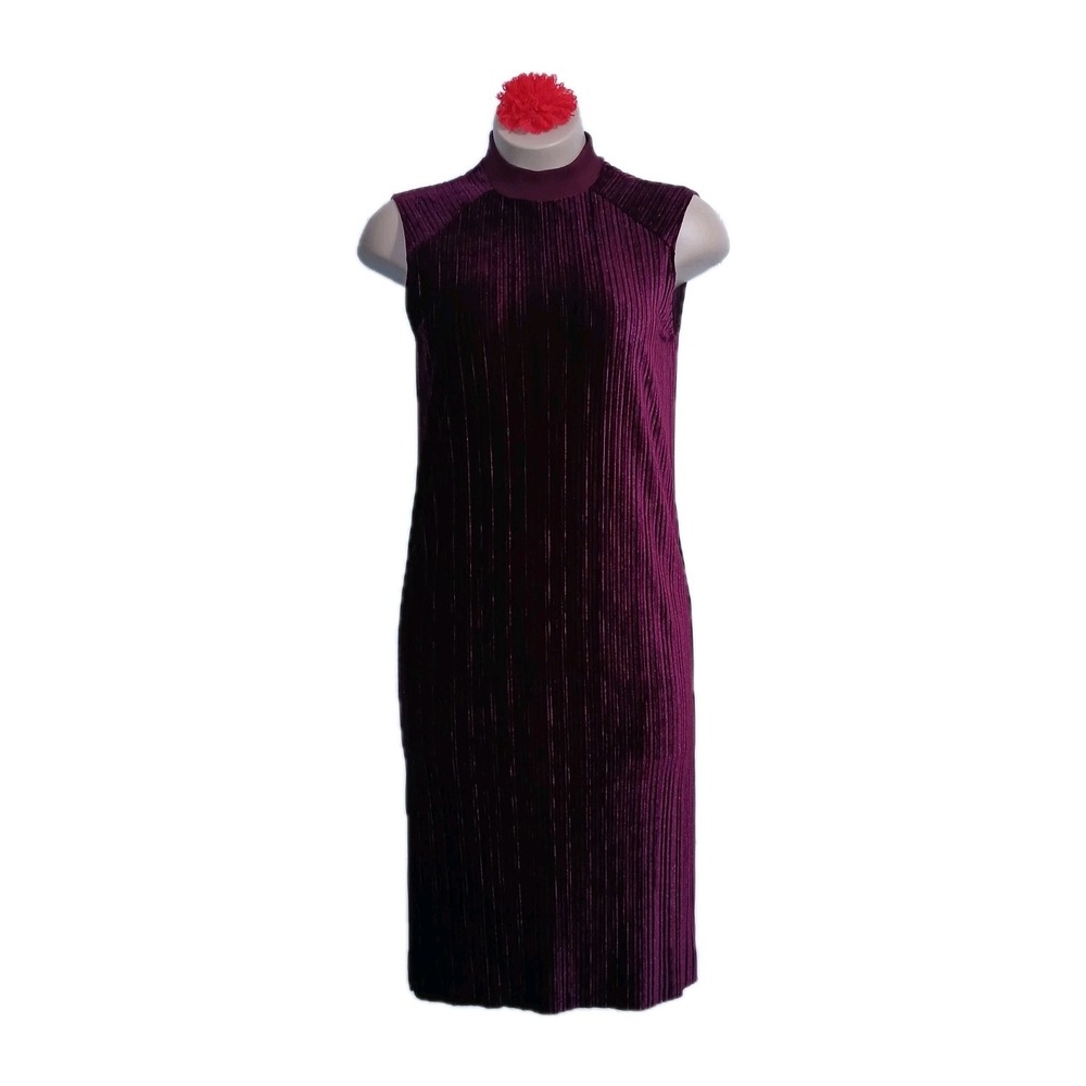Asos Women Velvet Column Midi Dress 10 M Burgundy Ribbed Dark Romantic Holiday